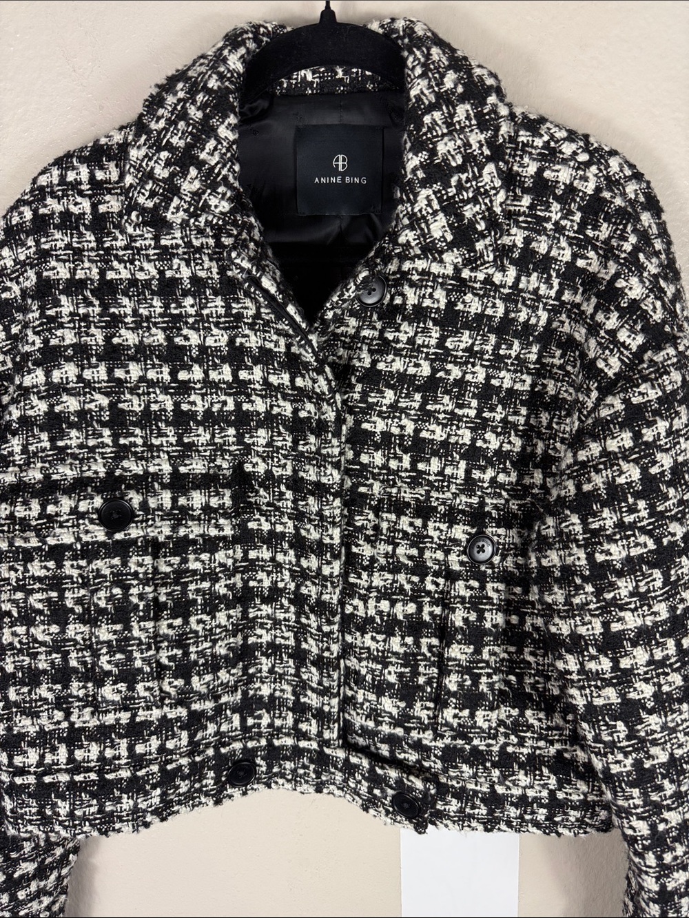 Anine Bing Adriana Jacket Black and White Tweed - Picture 5 of 8